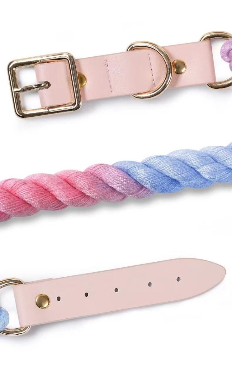 Luxe Royal Pink Leather Rope Dog Leash - Bright Gold, view 2