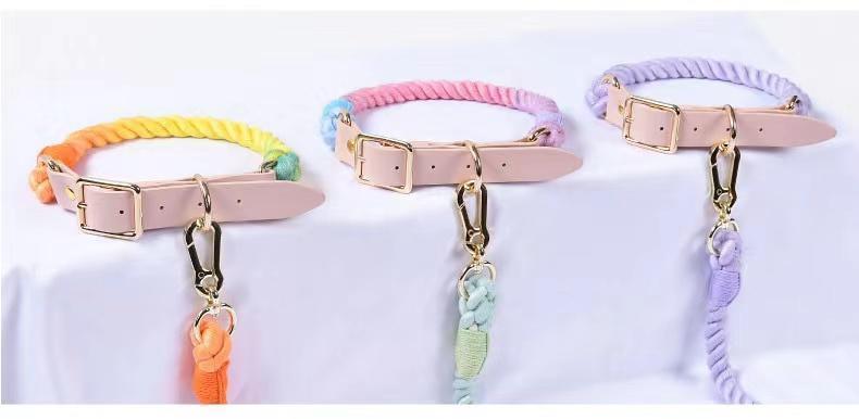 Hands Free Rope Leash and Luxe Royal Leather Collar Bundle - Ombré Green - Pets Perfect