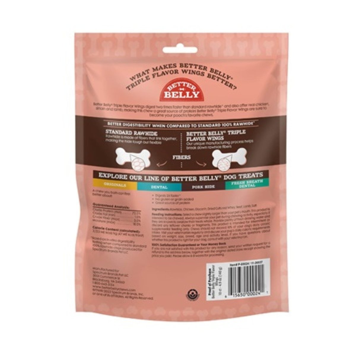 Better Belly – Long - Lasting Triple Flavor Rawhide Wings Dog Chew | 10 Count - Pets Perfect