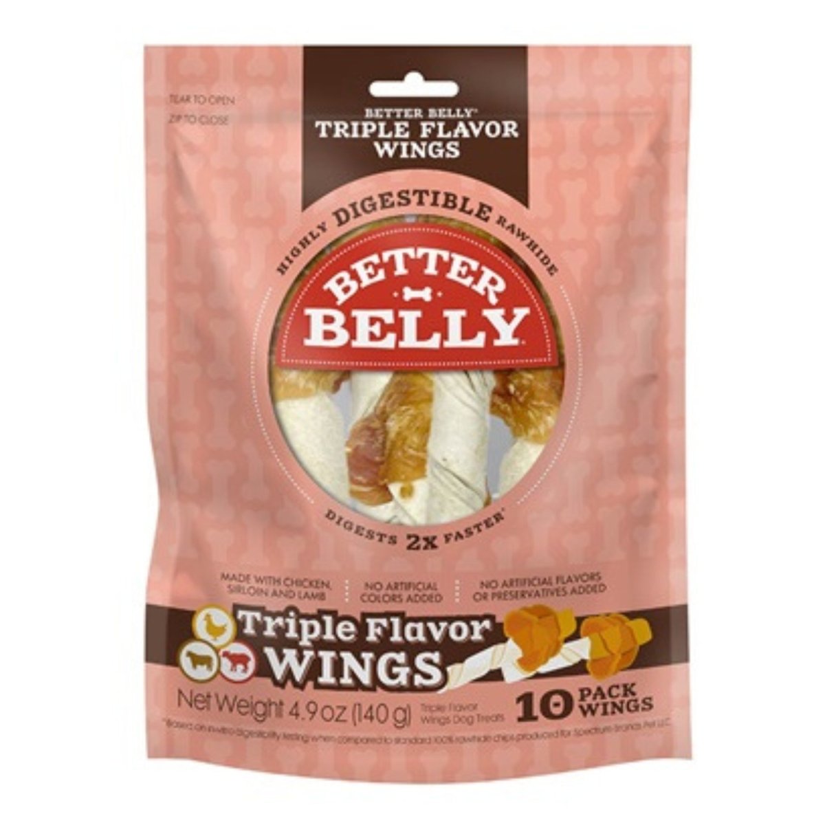 Better Belly – Long - Lasting Triple Flavor Rawhide Wings Dog Chew | 10 Count - Pets Perfect