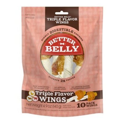 Better Belly, Long Lasting Triple Flavor Rawhide Wings Dog Chew, 10 ct