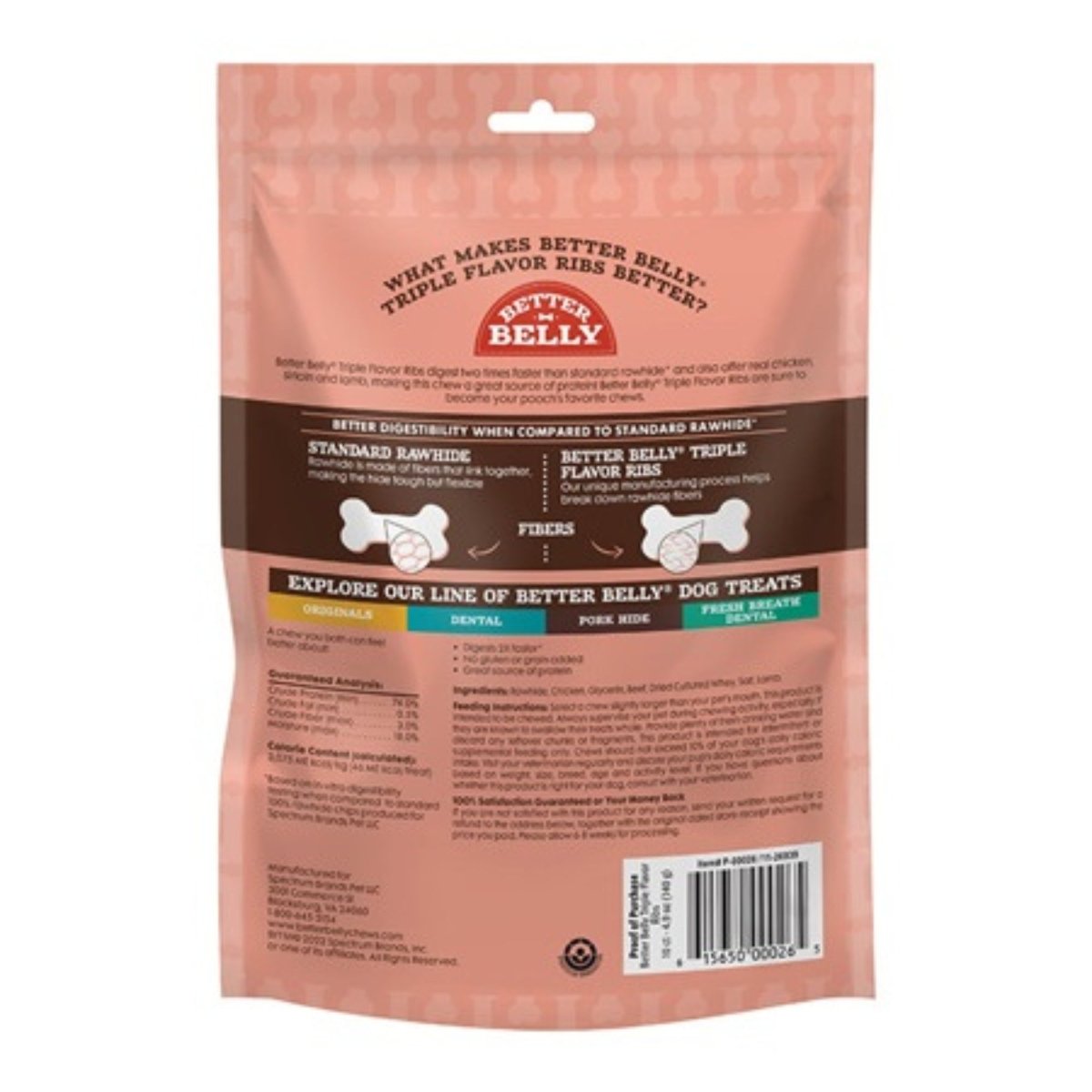 Better Belly – Long - Lasting Triple Flavor Rawhide Ribs Dog Chew | 10 Count - Pets Perfect