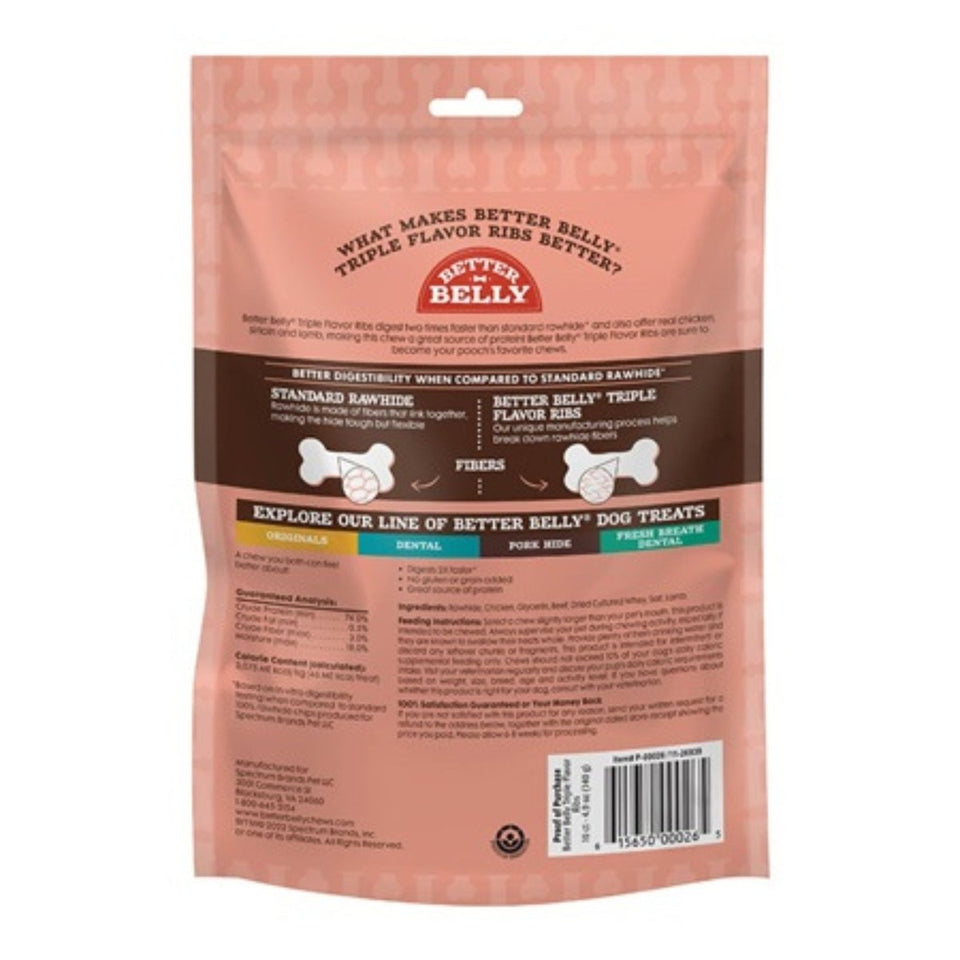Better Belly - Long-Lasting Triple Flavor Rawhide Ribs Dog Chew, 10 ct, view 5