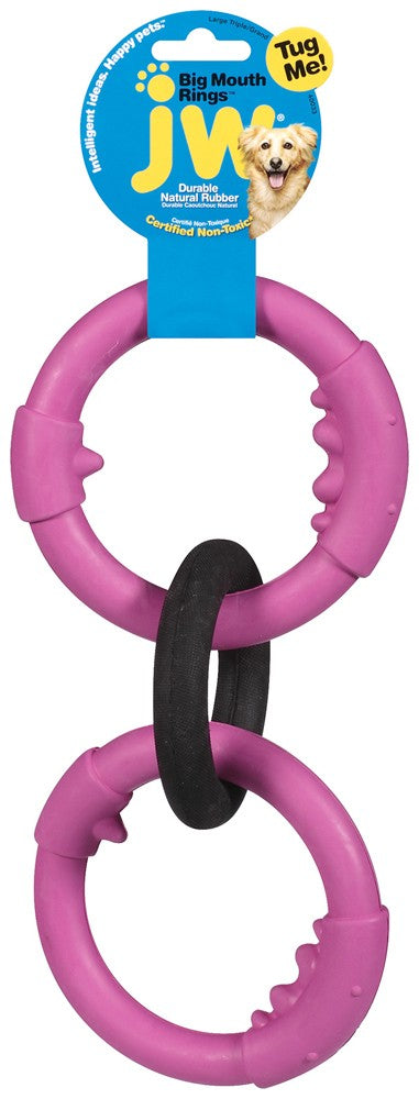 JW Pet Big Mouth Triple Ring Dog Toy Multi-Color Large