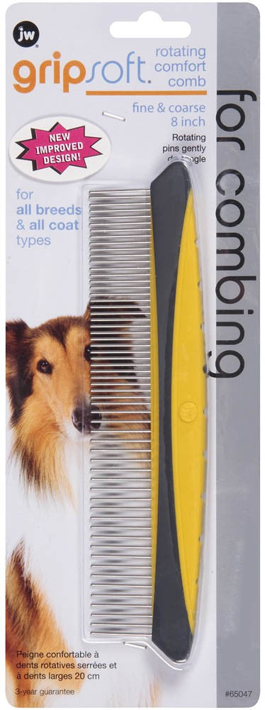 JW Pet Rotating Comfort Comb Fine & Coarse Grey/Yellow Small, 8 in