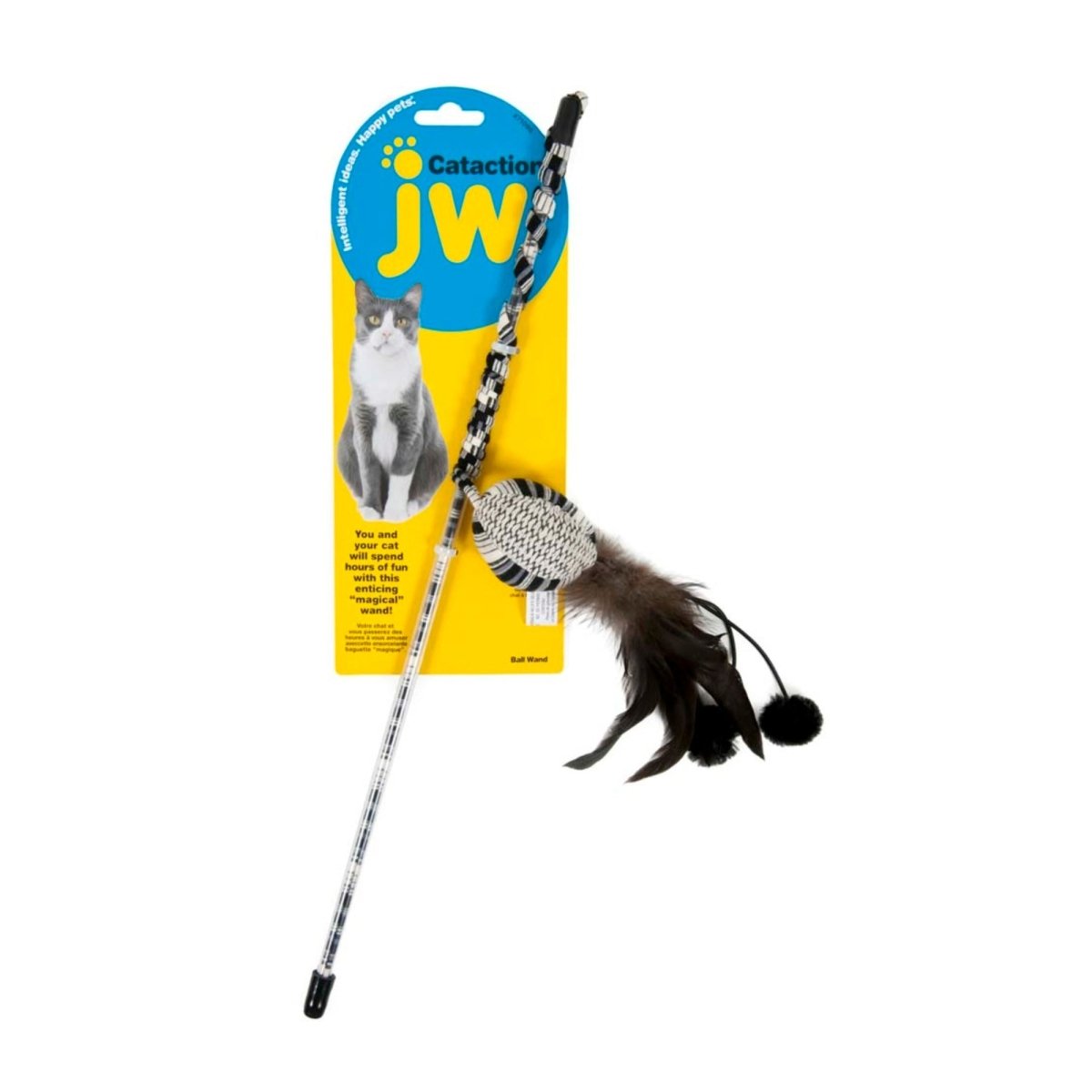 JW Pet Cataction Feather Ball Wand Cat Toy Black, White 1ea/One Size - Pets Perfect