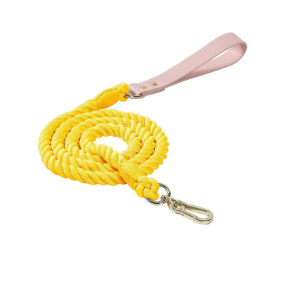 Luxe Royal Pink Leather Rope Dog Leash - Bright Gold