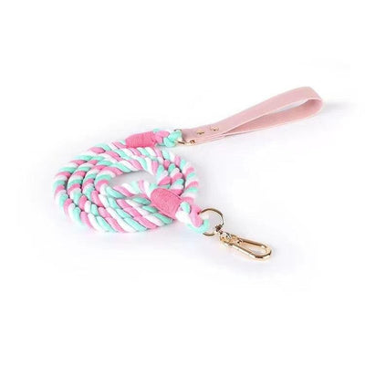Luxe Royal Pink Leather Rope Dog Leash - Sherbet