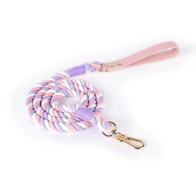 Luxe Royal Pink Leather Rope Dog Leash - Skyfall