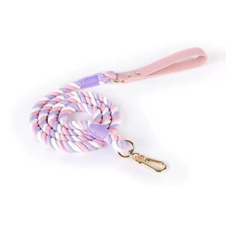 Luxe Royal Pink Leather Rope Dog Leash - Skyfall
