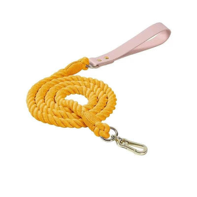 Luxe Royal Pink Leather Rope Dog Leash - Golden