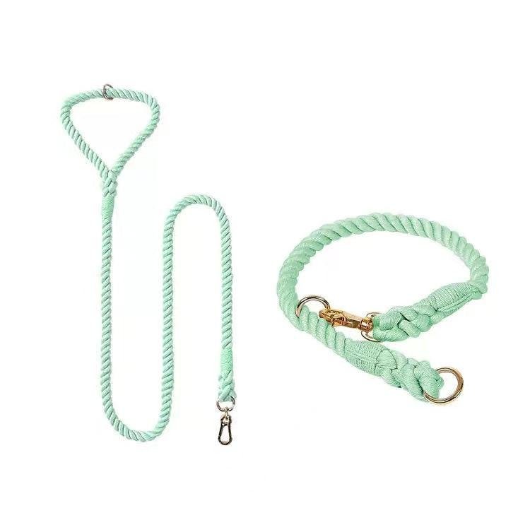 Dog Rope Dog Leash and Dog Collar Set - Mint Green, Medium, view 2