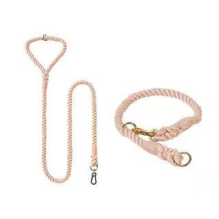 Dog Rope Dog Leash and Dog Collar Set - Cotton Coral, Large, view 3