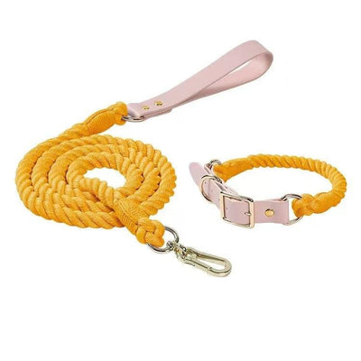 Luxe Royal Leather Rope Dog Leash and Dog Collar Set - Golden Garden, Small