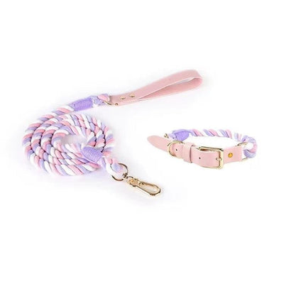 Luxe Royal Leather Rope Dog Leash and Dog Collar Set - Sweet Dream, Small