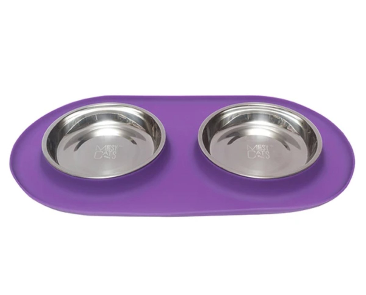 Messy Mutts Cat Double Feeder Silicone Purple - Pets Perfect