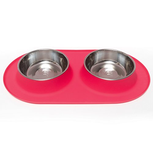 Messy Mutts Dog Double Feeder, Red 3 Cup