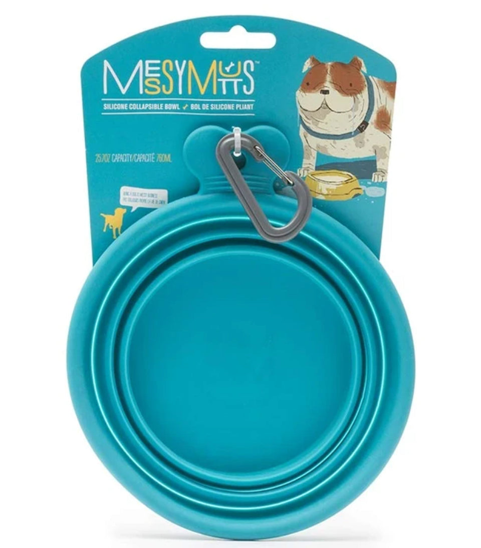 Messy Mutts Dog Collapsible Bowl, Blue 1.5 Cup