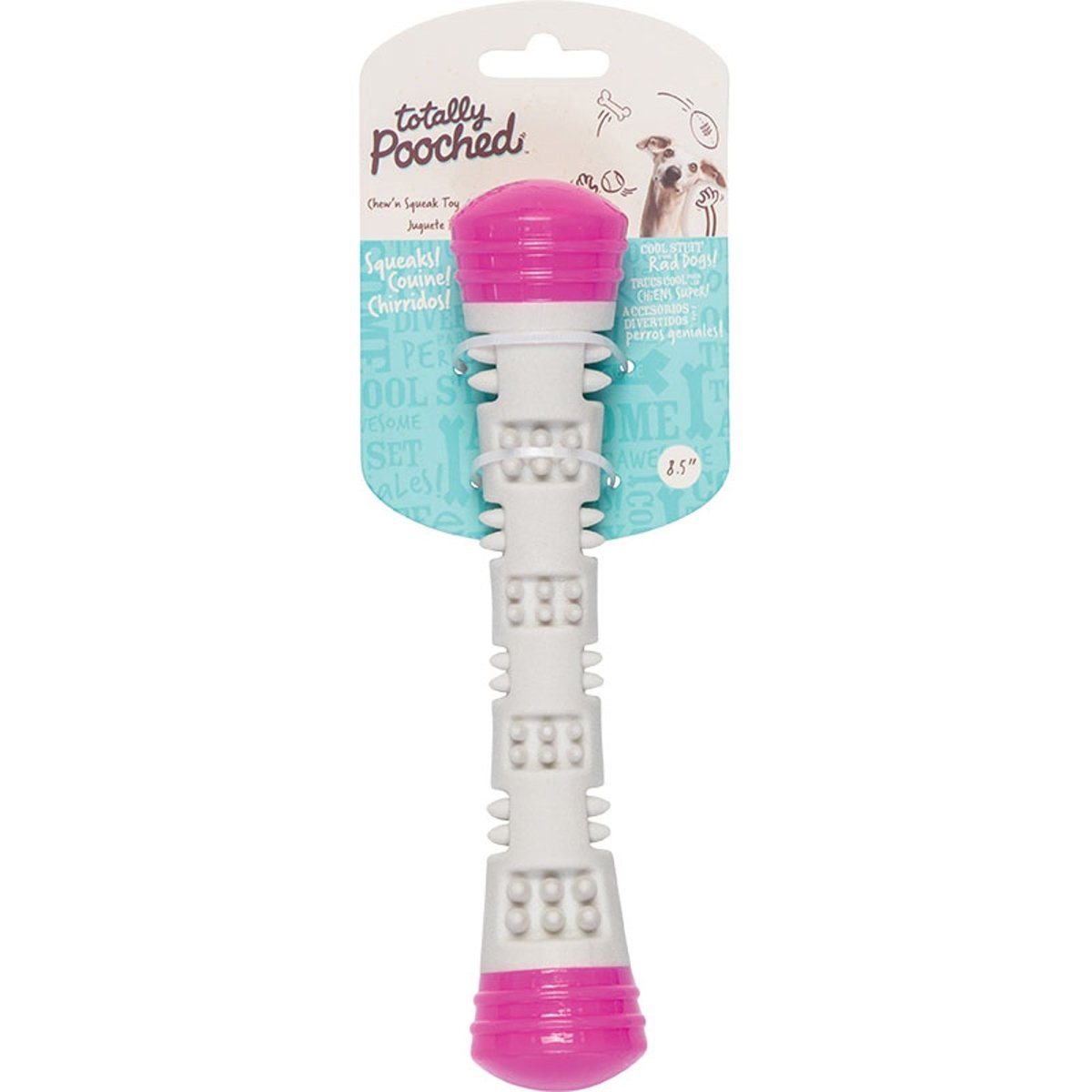Messy Mutts Totally Dog Chew N Squeak Stick Grey Pink Small - Pets Perfect