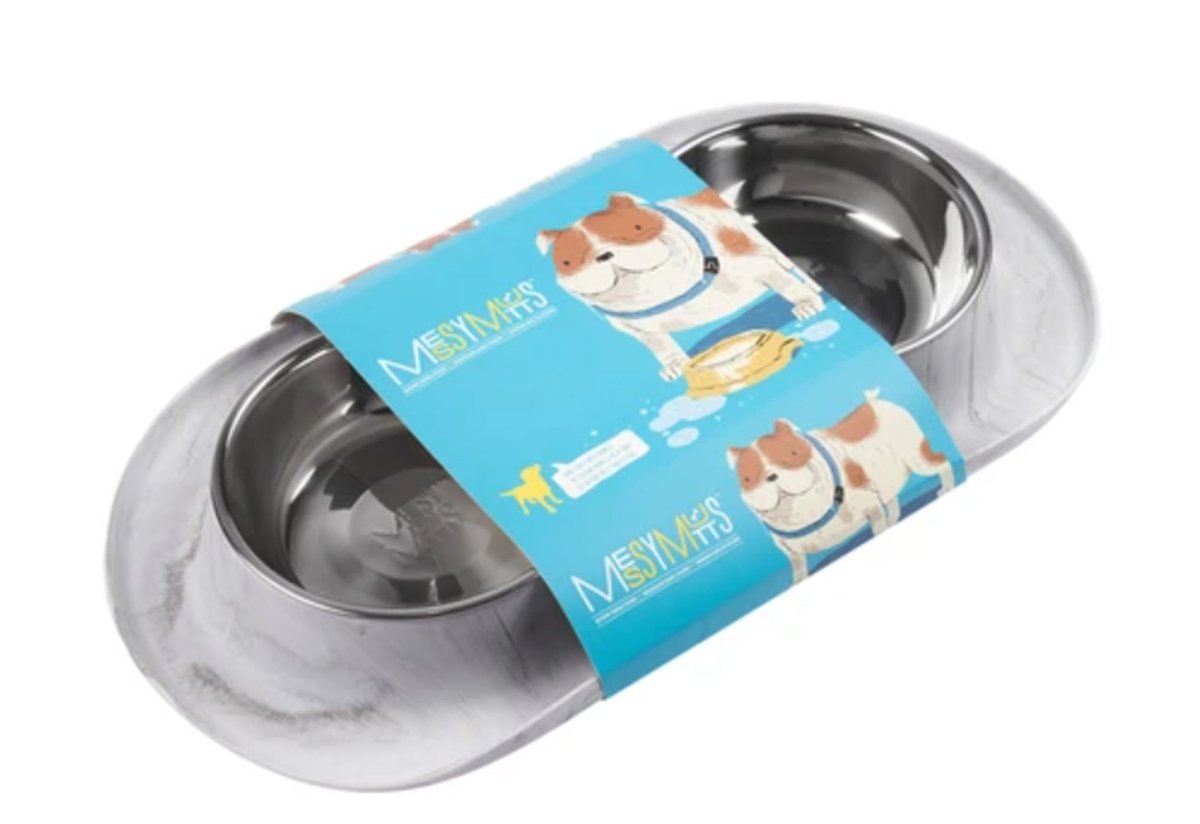 Messy Mutts Dog Double Feeder Marble 3 Cup - Pets Perfect