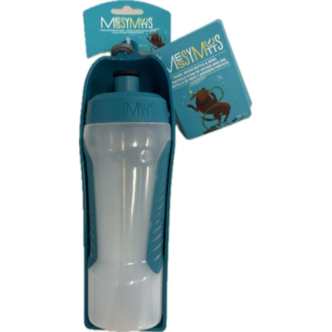 Messy Mutts Dog Travel Water Bottle And Bowl Blue - Pets Perfect
