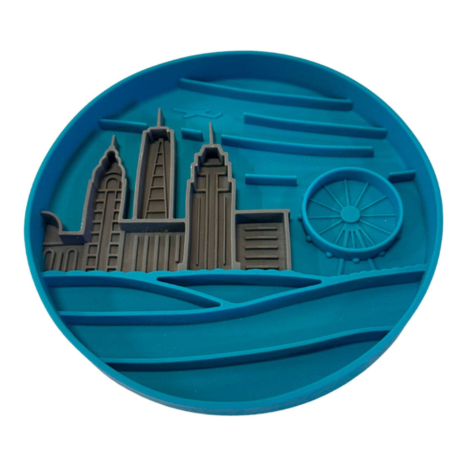 Messy Mutts Dog Silicone Interactive Lick Bowl City Pattern Blue