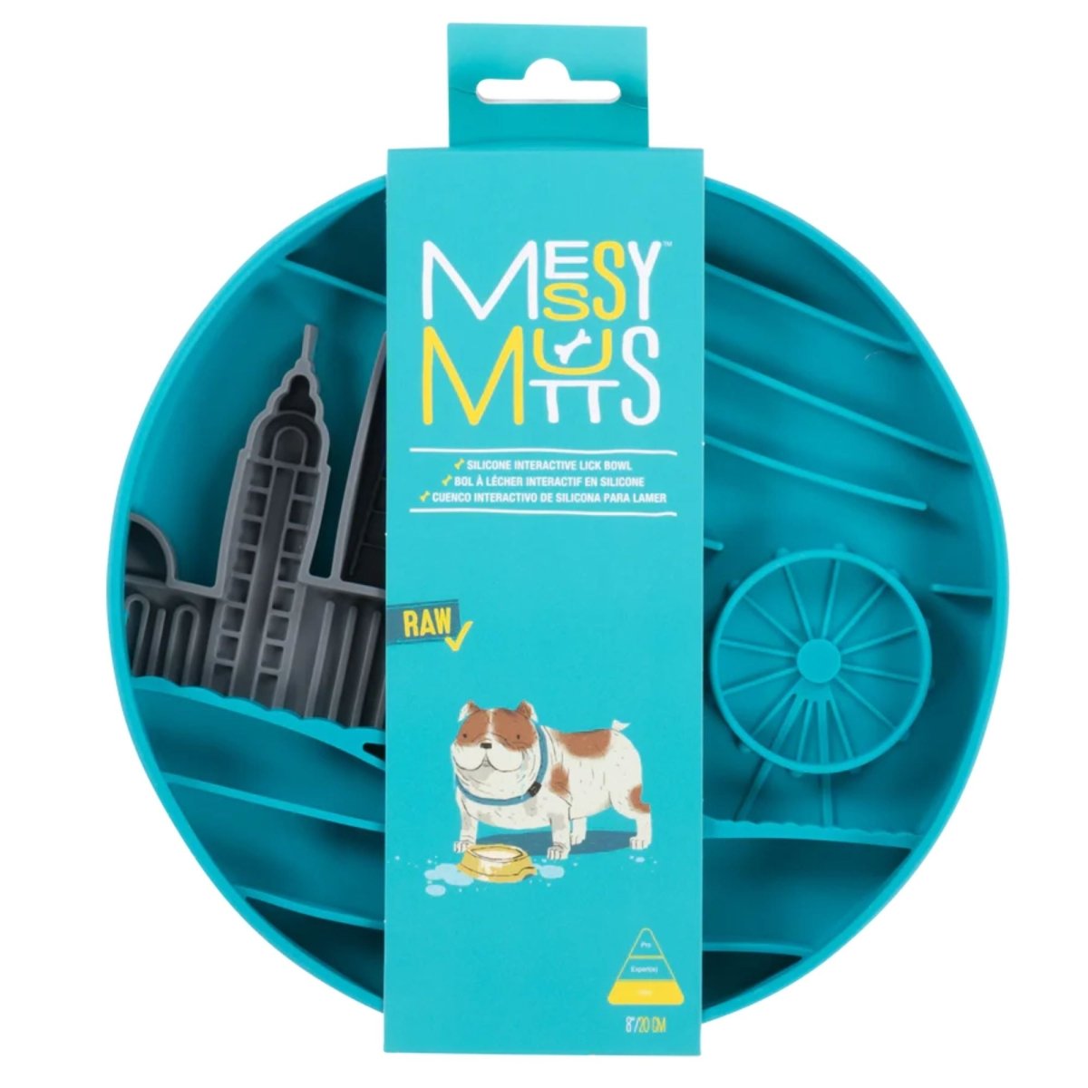 Messy Mutts Dog Silicone Interactive Lick Bowl City Pattern Blue - Pets Perfect