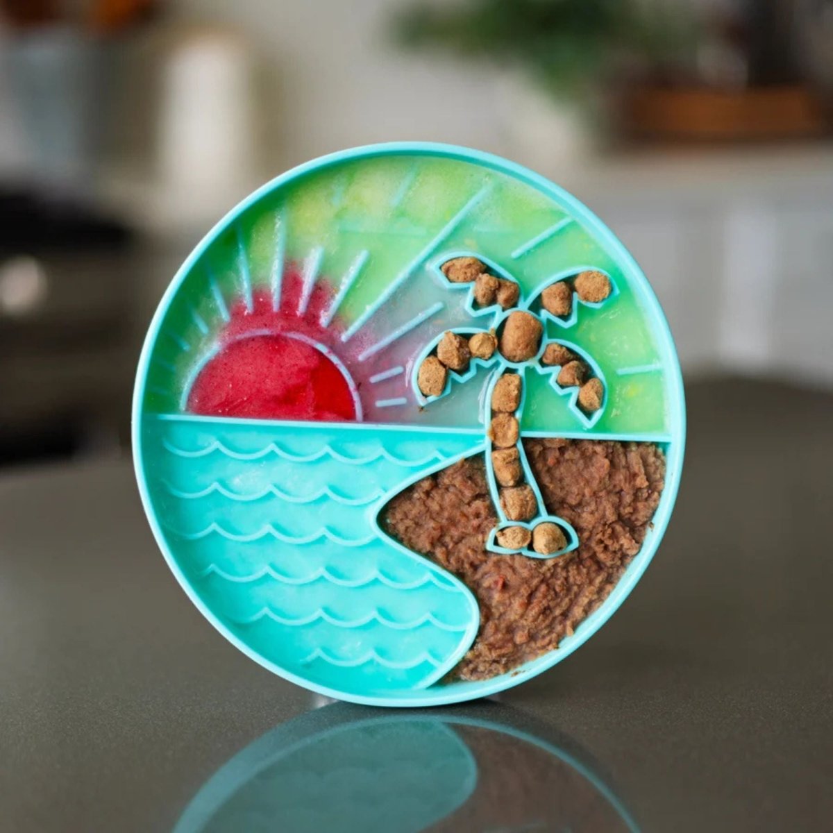 Messy Mutts Dog Silicone Interactive Lick Bowl Beach Pattern Teal - Pets Perfect