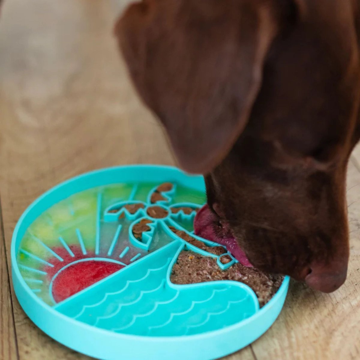 Messy Mutts Dog Silicone Interactive Lick Bowl Beach Pattern Teal - Pets Perfect