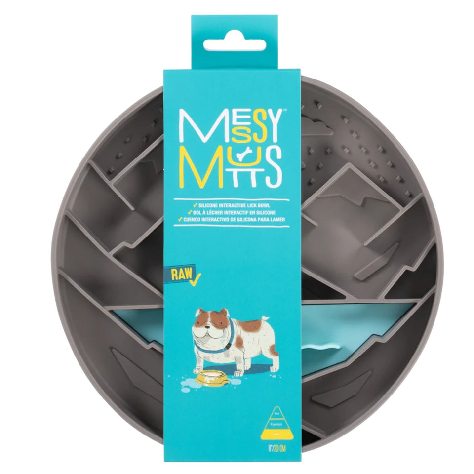 Messy Mutts Dog Silicone Interactive Lick Bowl Mountain Pattern Warm Grey