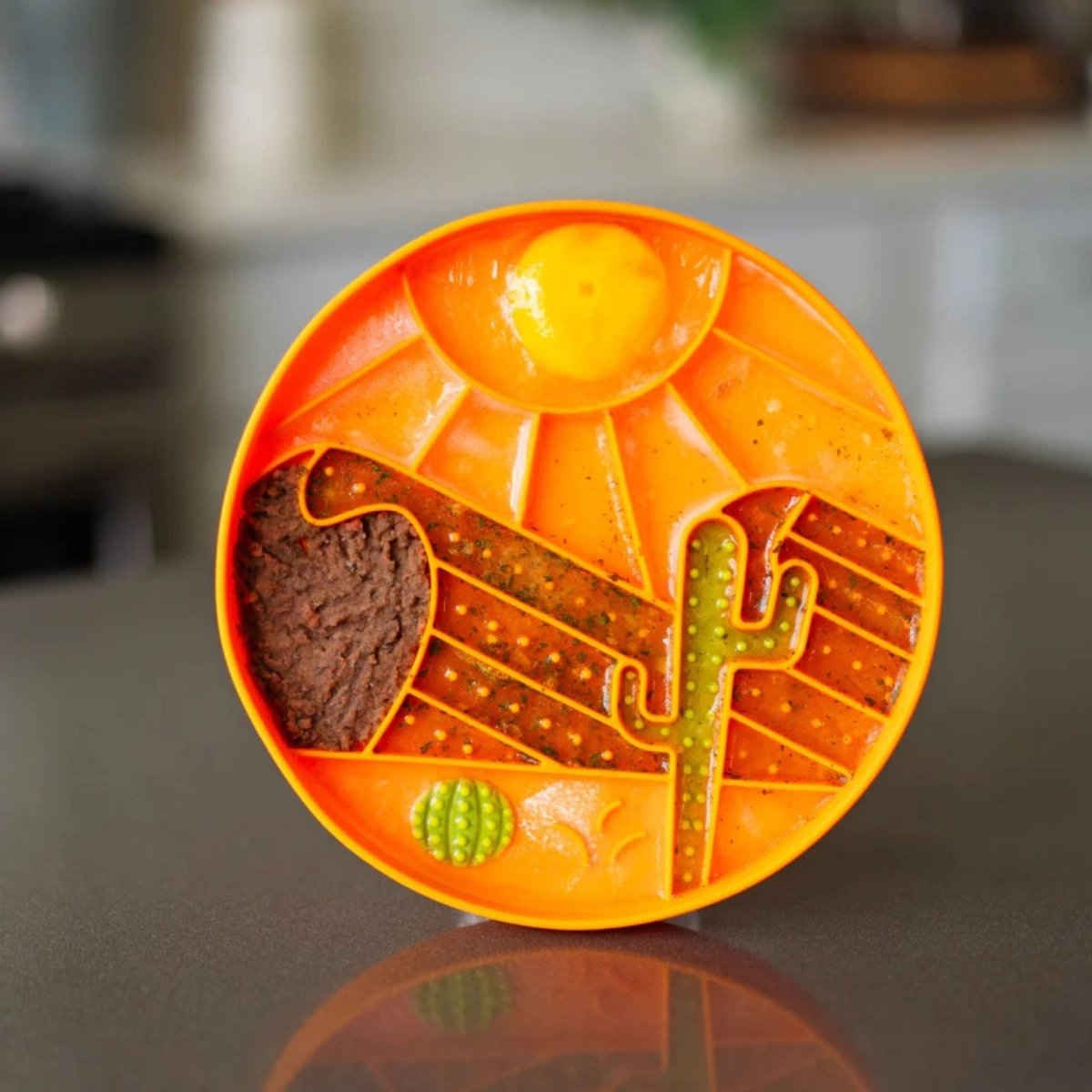 Messy Mutts Dog Silicone Interactive Lick Bowl Desert Pattern Orange - Pets Perfect