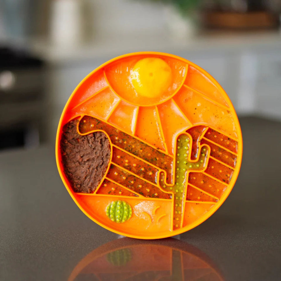 Messy Mutts Dog Silicone Interactive Lick Bowl Desert Pattern Orange