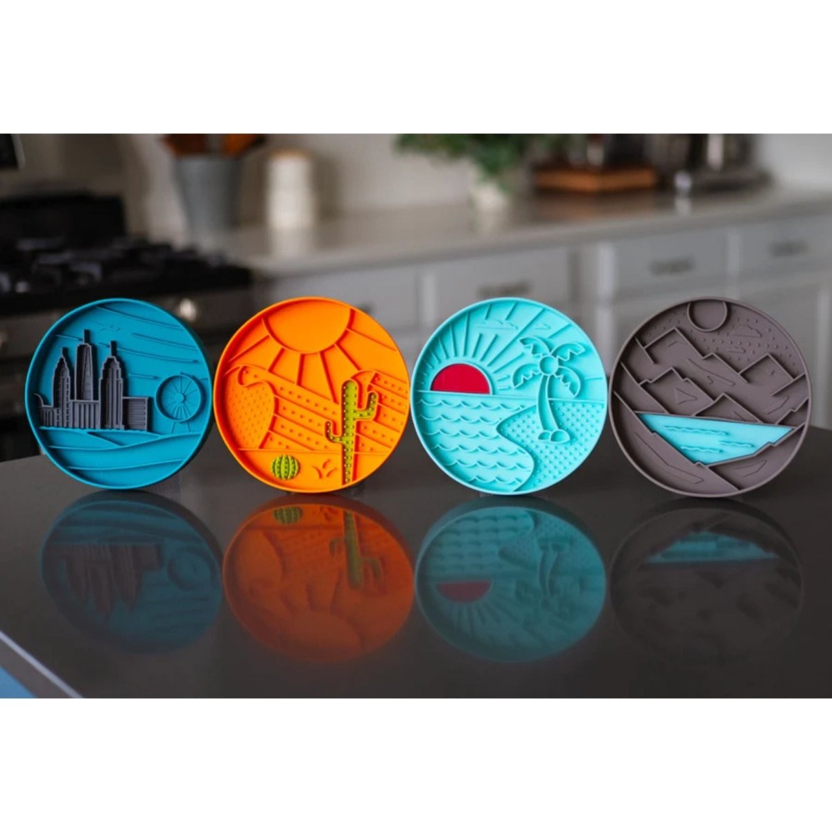 Messy Mutts Dog Silicone Interactive Lick Bowl Desert Pattern Orange - Pets Perfect