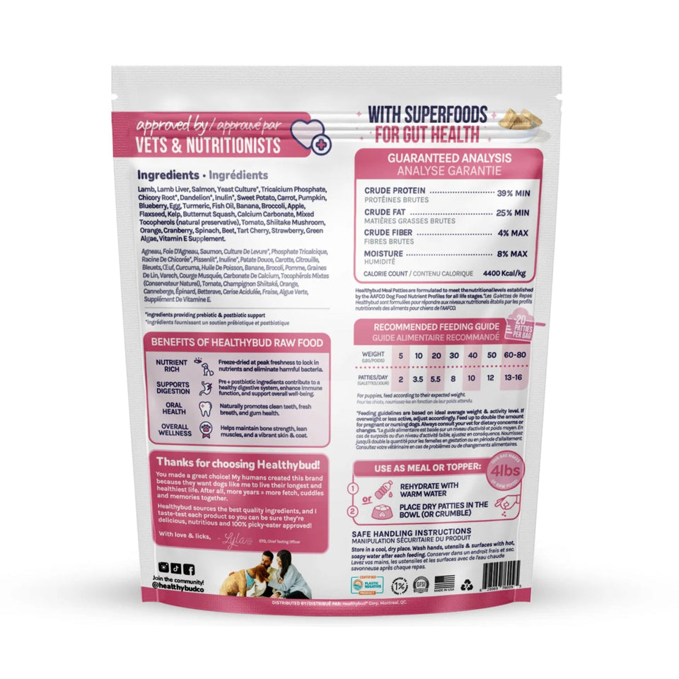 Healthy Bud Dog Freeze-dried 14oz. Lamb Salmon Patties