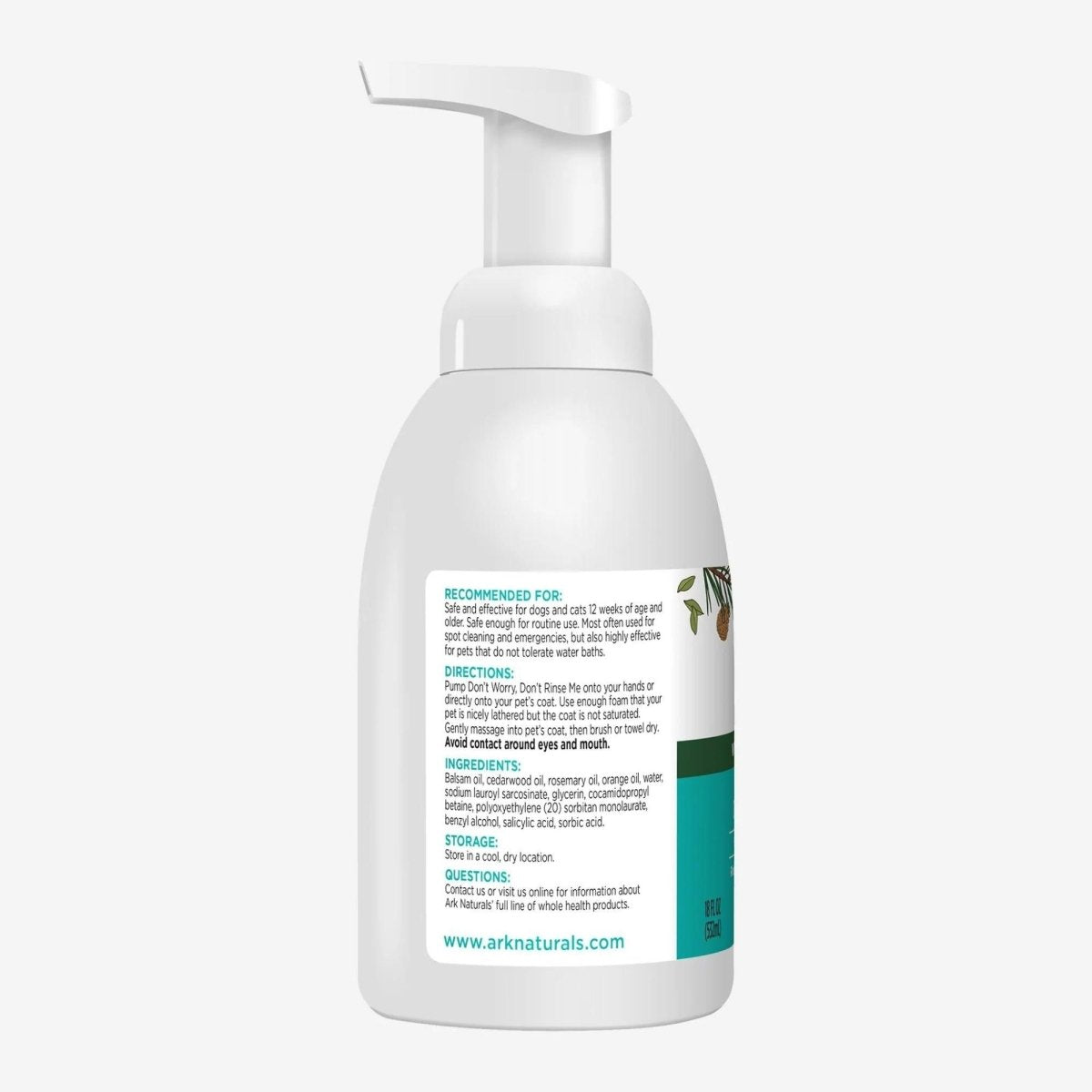 Ark Naturals DonT Worry DonT Rinse Me Waterless Dog And Cat Shampoo, 18oz. Bottle - Pets Perfect