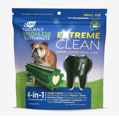Ark Naturals Extreme Clean Small dental chew bag with English Bulldog pictured