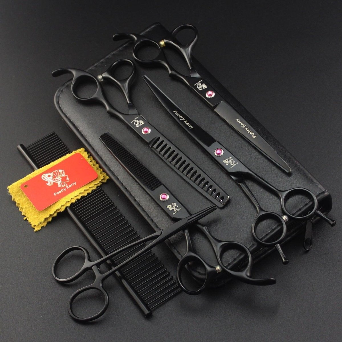 Dog Hugs Cat Professional Dog Grooming Scissors Set - 7.0" 4 - Piece Stainless Steel Kit - Pets Perfect