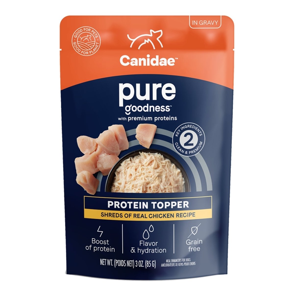 CANIDAE PURE Goodness Protein Topper for Dogs Shredded Chicken in Gravy, 12ea/3 oz - Pets Perfect