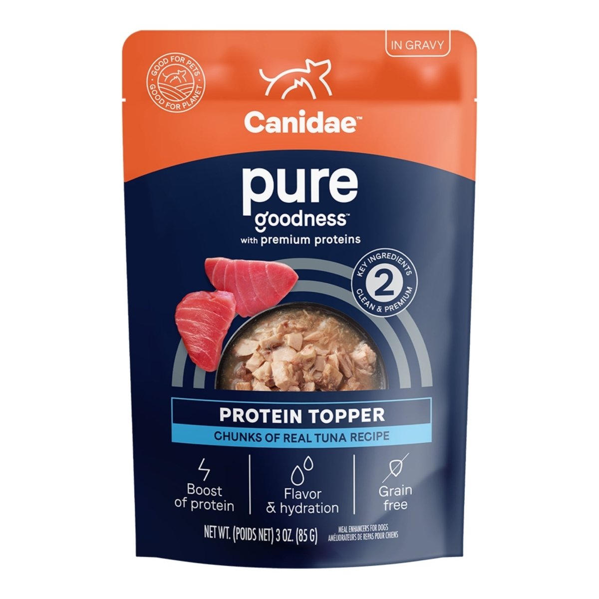 CANIDAE PURE Goodness Protein Topper for Dogs Tuna Chunks in Gravy, 12ea/3 oz - Pets Perfect