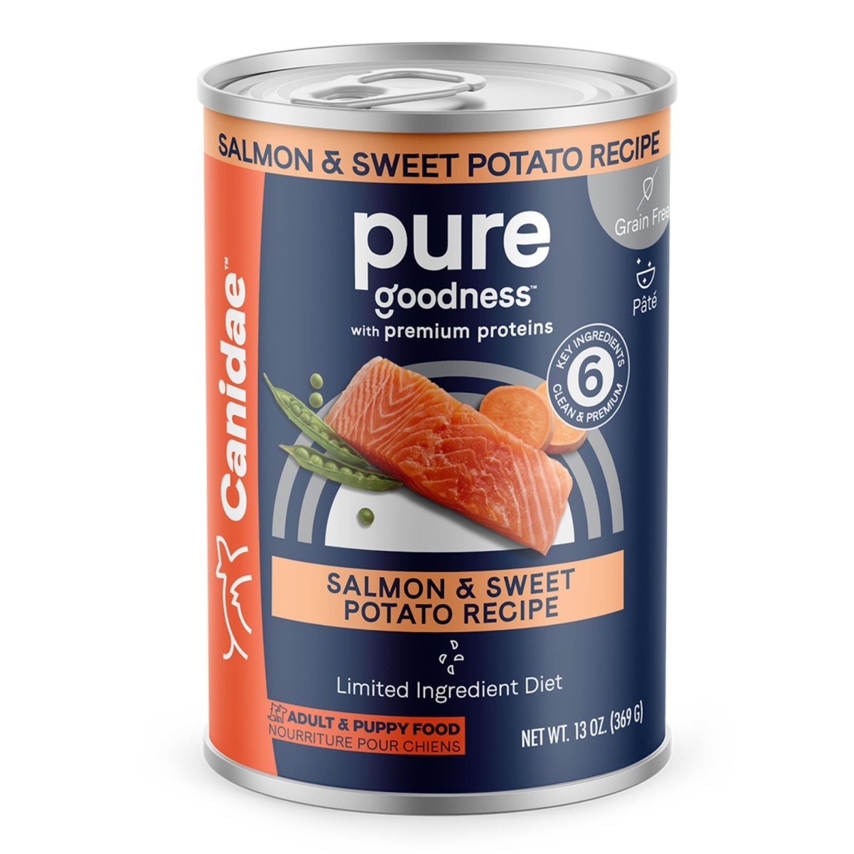 CANIDAE PURE Goodness GrainFree LID Canned Dog Food Salmon and Sweet Potato, 12ea/13 oz - Pets Perfect