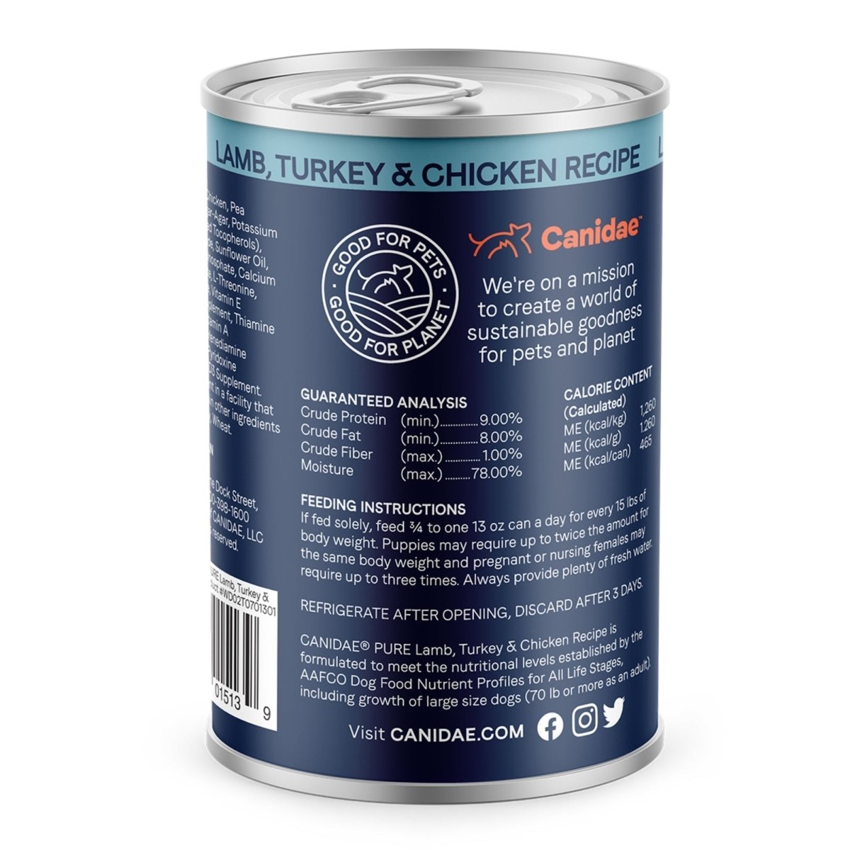 CANIDAE PURE Goodness Grain - Free LID Canned Dog Food Elements Formula w/Lamb, Turkey & Chicken, 12ea/13 oz - Pets Perfect