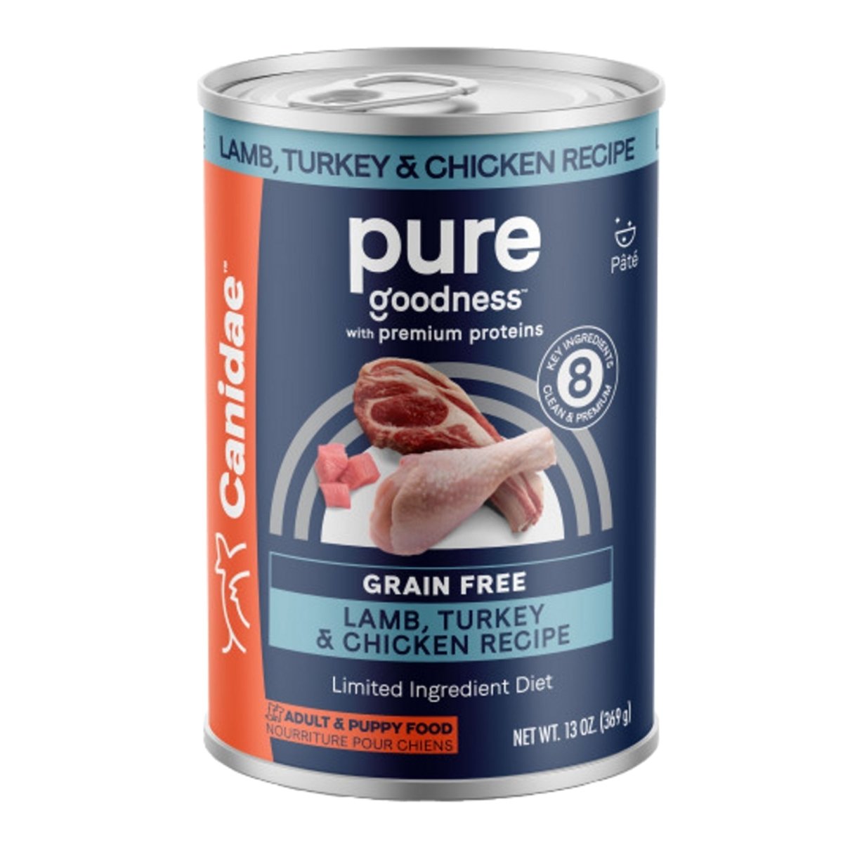 CANIDAE PURE Goodness Grain - Free LID Canned Dog Food Elements Formula w/Lamb, Turkey & Chicken, 12ea/13 oz - Pets Perfect