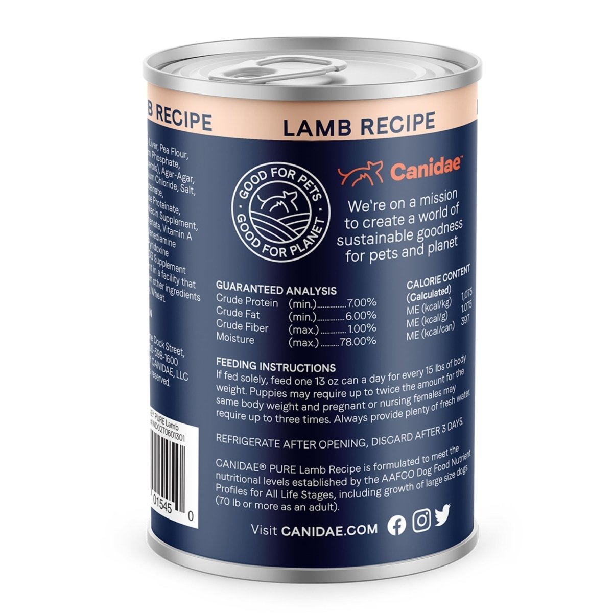 CANIDAE PURE Goodness Grain - Free LID Canned Dog Food Land Formula w/Lamb, 12ea/13 oz - Pets Perfect
