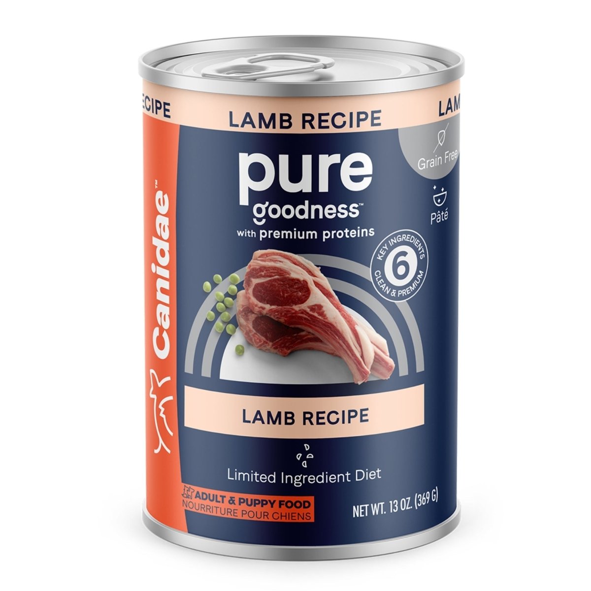 CANIDAE PURE Goodness Grain - Free LID Canned Dog Food Land Formula w/Lamb, 12ea/13 oz - Pets Perfect