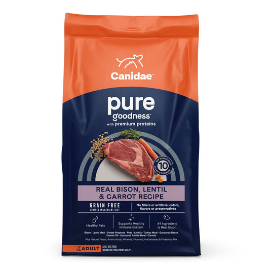 CANIDAE PURE Farm To Bowl GrainFree LID Dry Dog Food Bison, Lentil  Carrot, 1ea/21 lb