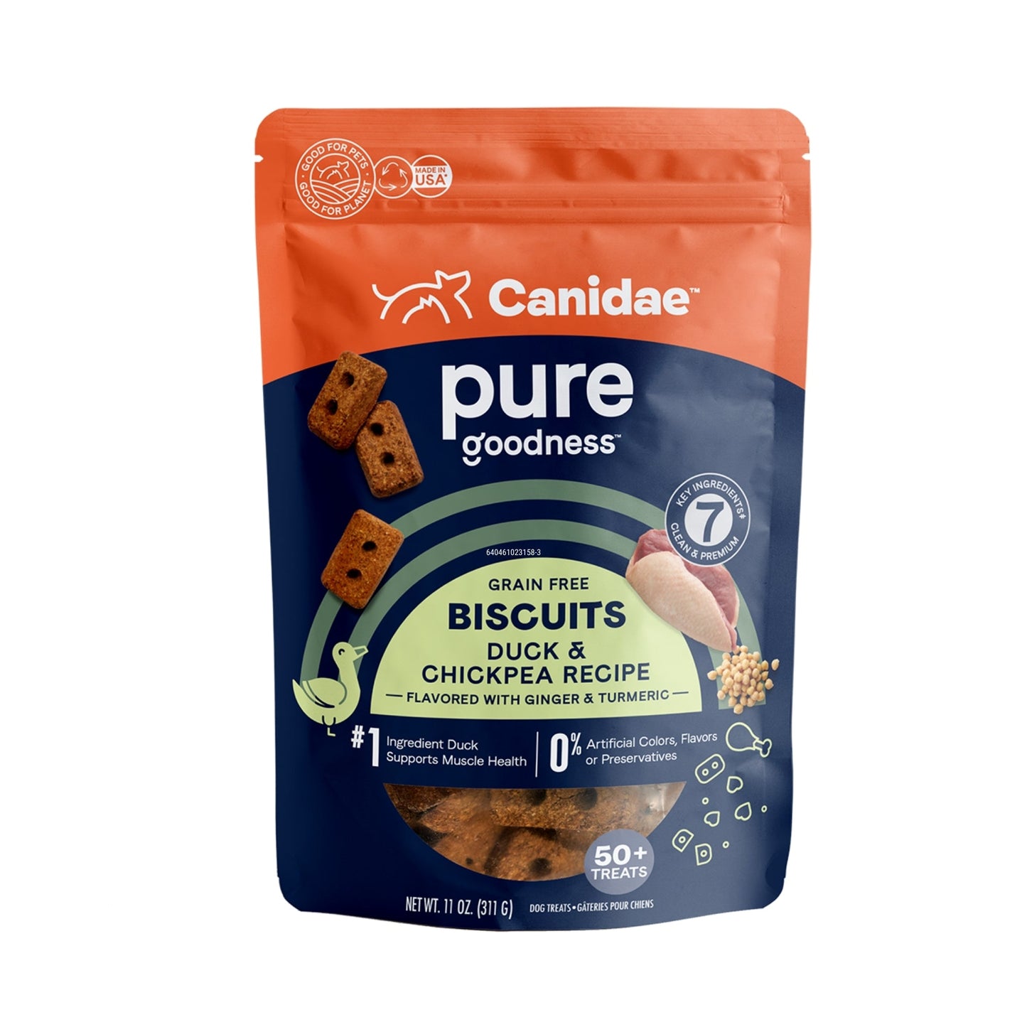 CANIDAE PURE Goodness GrainFree Biscuit Dog Treats Duck  Chickpeas, 1ea/11 oz