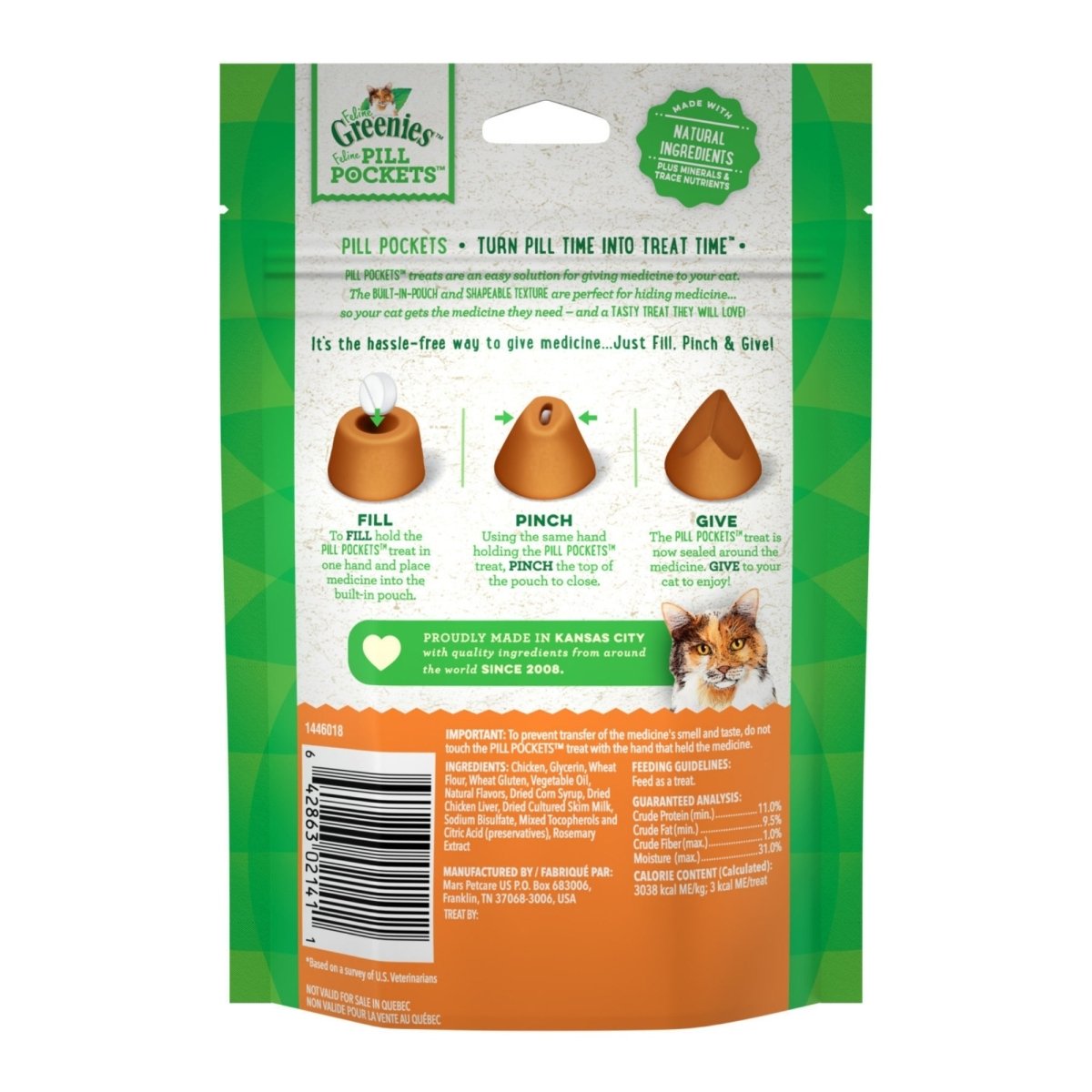 Greenies Feline Pill Pockets Cat Treats Chicken, 1ea/1.6 oz, 45 ct - Pets Perfect