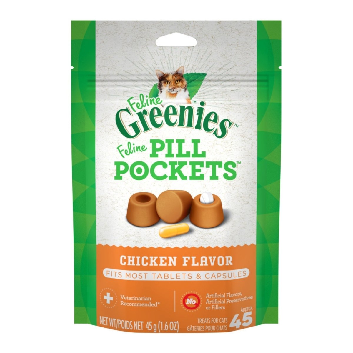 Greenies Feline Pill Pockets Cat Treats Chicken, 1ea/1.6 oz, 45 ct - Pets Perfect