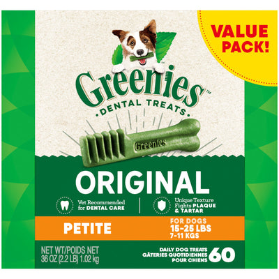 Greenies Dog Dental Dog Treats Petite, Original, 36 oz, 60 ct