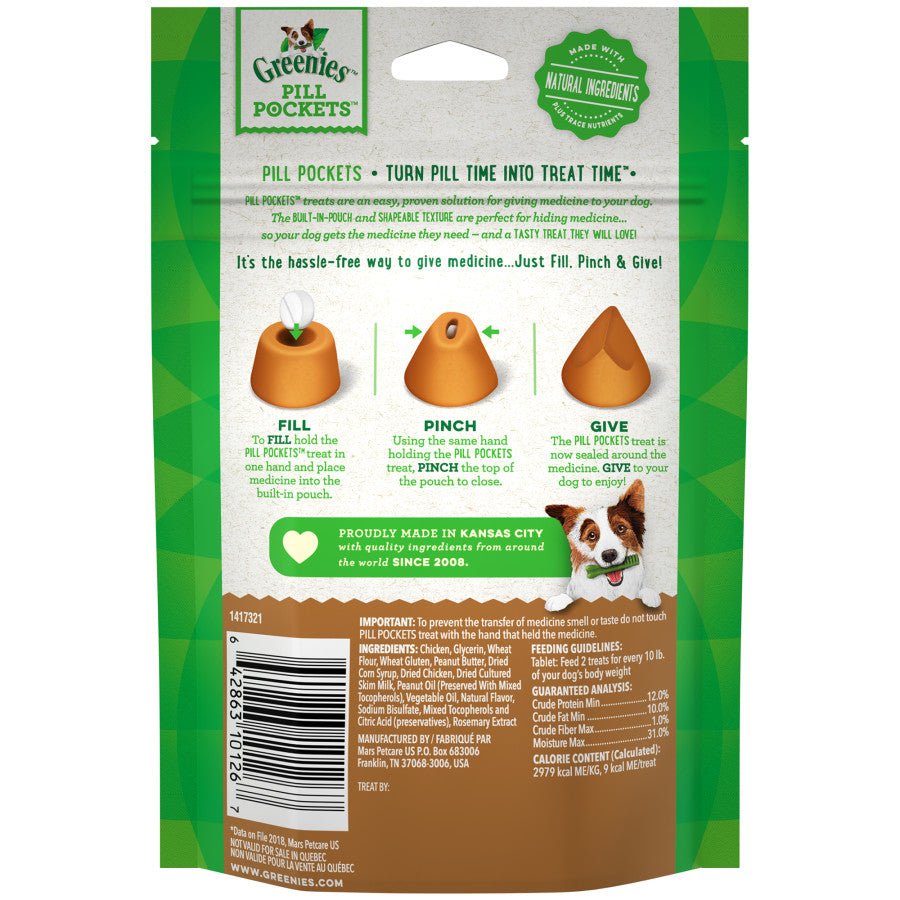 Greenies Pill Pockets for Tablets Peanut Butter, 1ea/30 ct, 3.2 oz - Pets Perfect